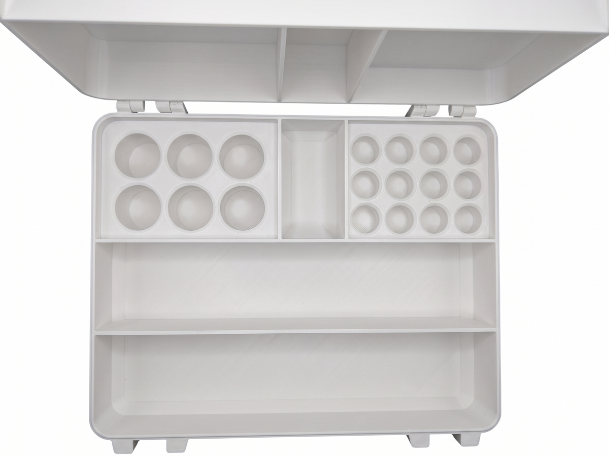 White and red 3D printed large combo storage box for TRT and peptide vials — The Armoury by Vial Buddy