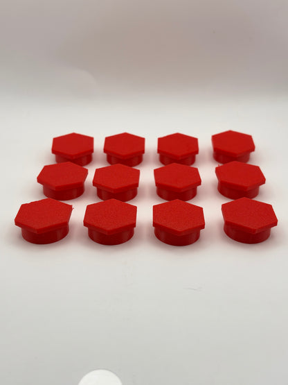Red TPU vial caps for 10ml vials, [round/hexagon] shape, 12 pack — Vial Cap by Vial Buddy