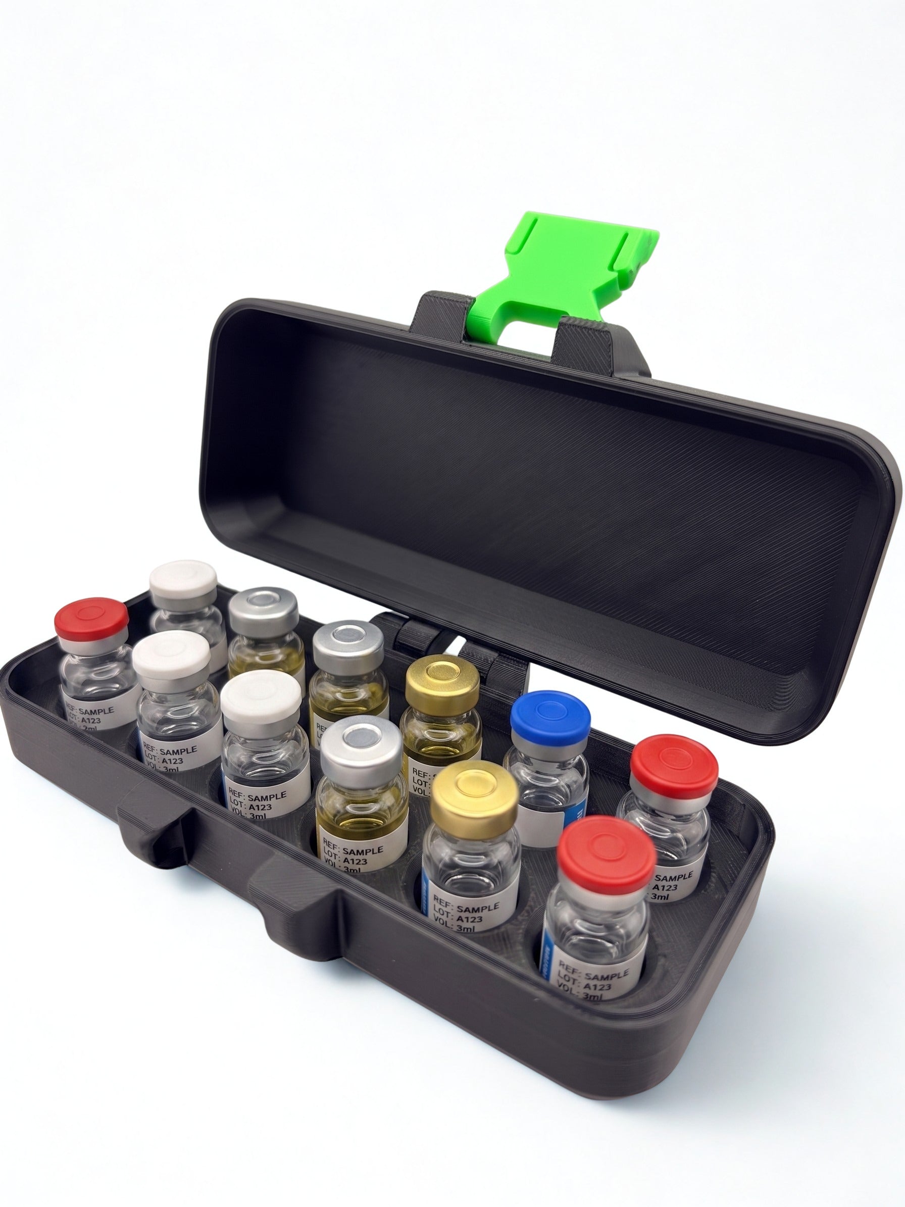 3ml x 12 black and green storage holder case