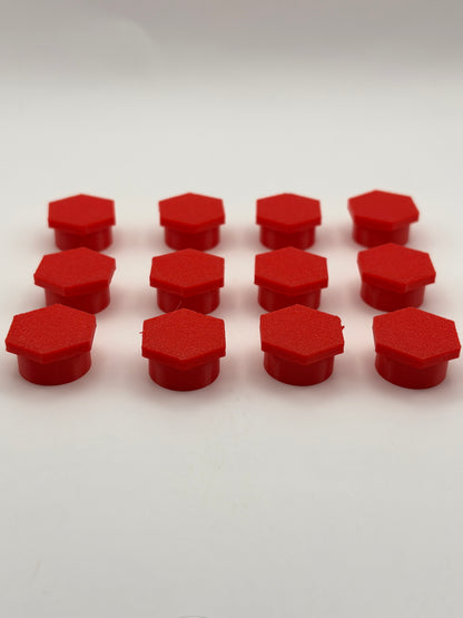 Red TPU vial caps for 10ml vials, [round/hexagon] shape, 12 pack — Vial Cap by Vial Buddy
