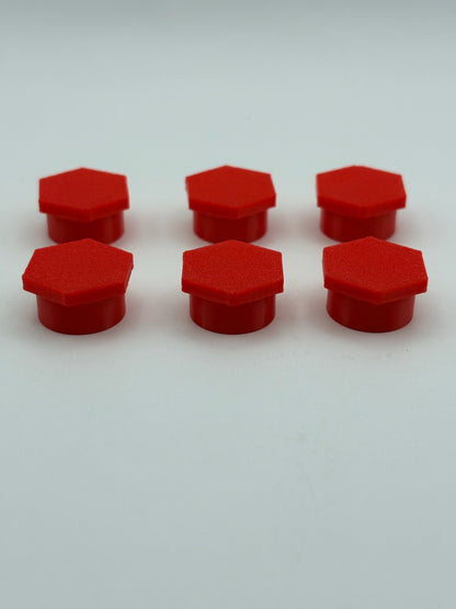 Red TPU vial caps for 10ml vials, [round/hexagon] shape, 6 pack — Vial Cap by Vial Buddy