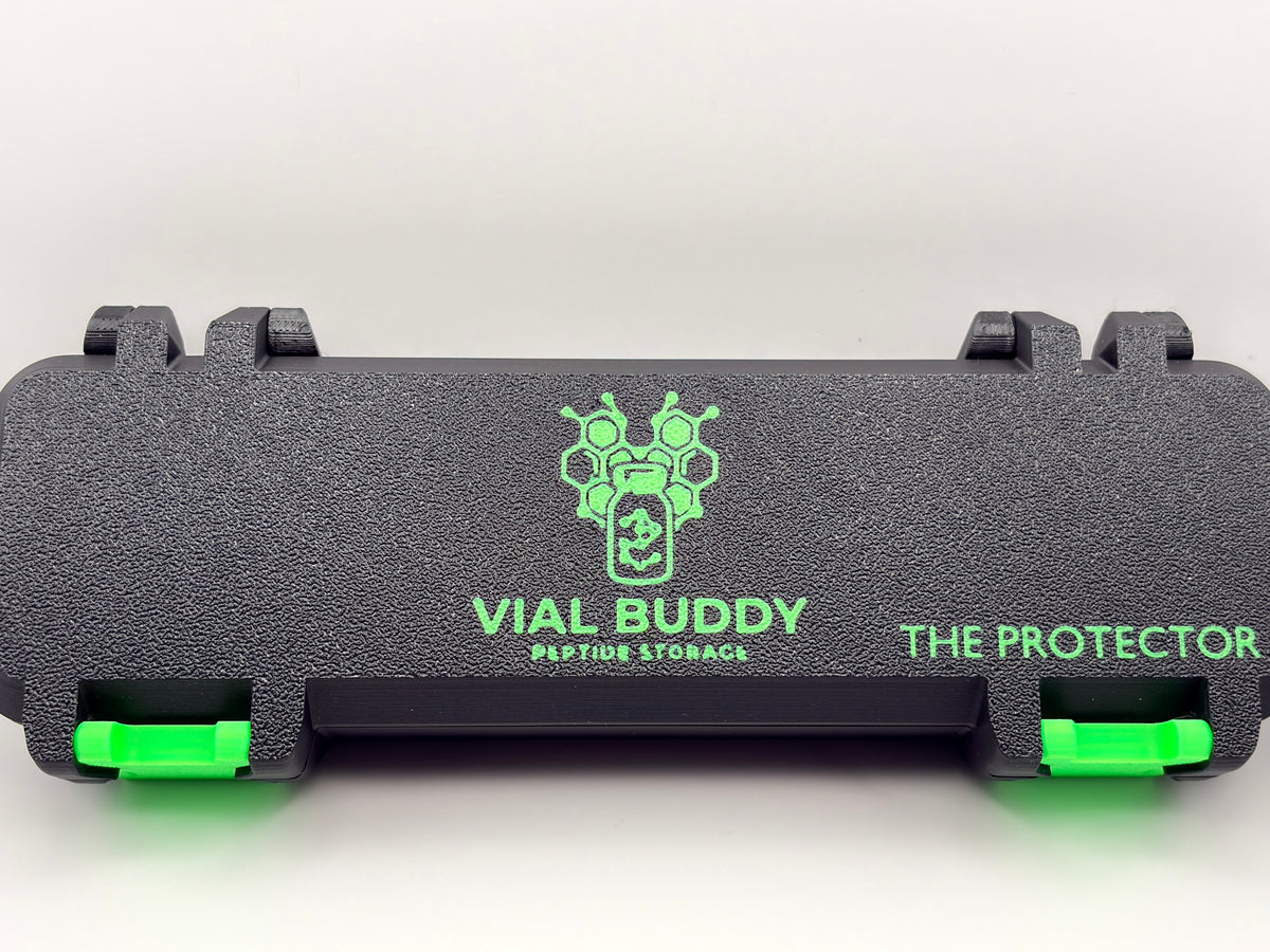 black and green 3d printed syringe carrying holder storage case for insulin and peptide pens and your syringes
