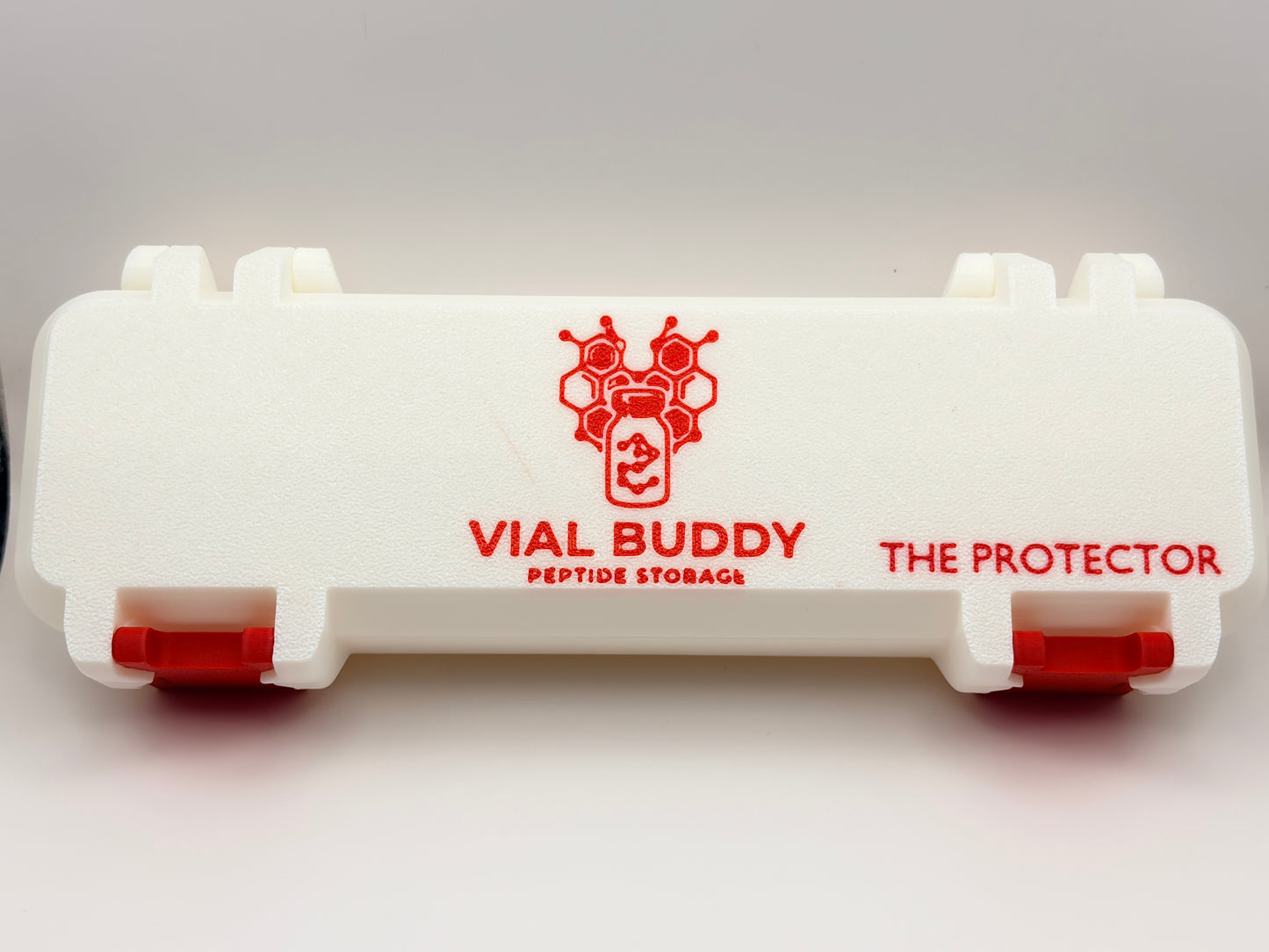 white and red 3d printed syringe carrying holder storage case for insulin and peptide pens and your syringes