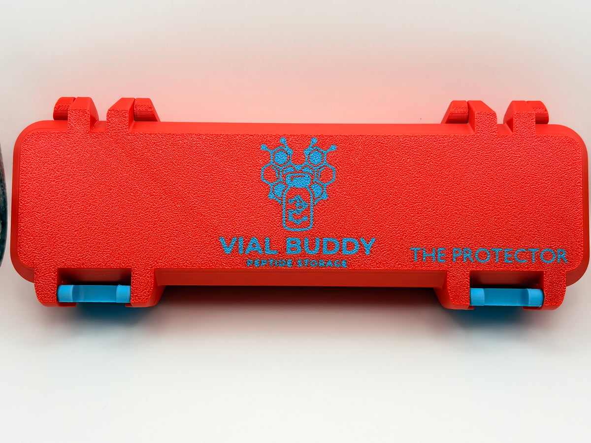 red and blue 3d printed syringe carrying holder storage case for insulin and peptide pens and your syringes