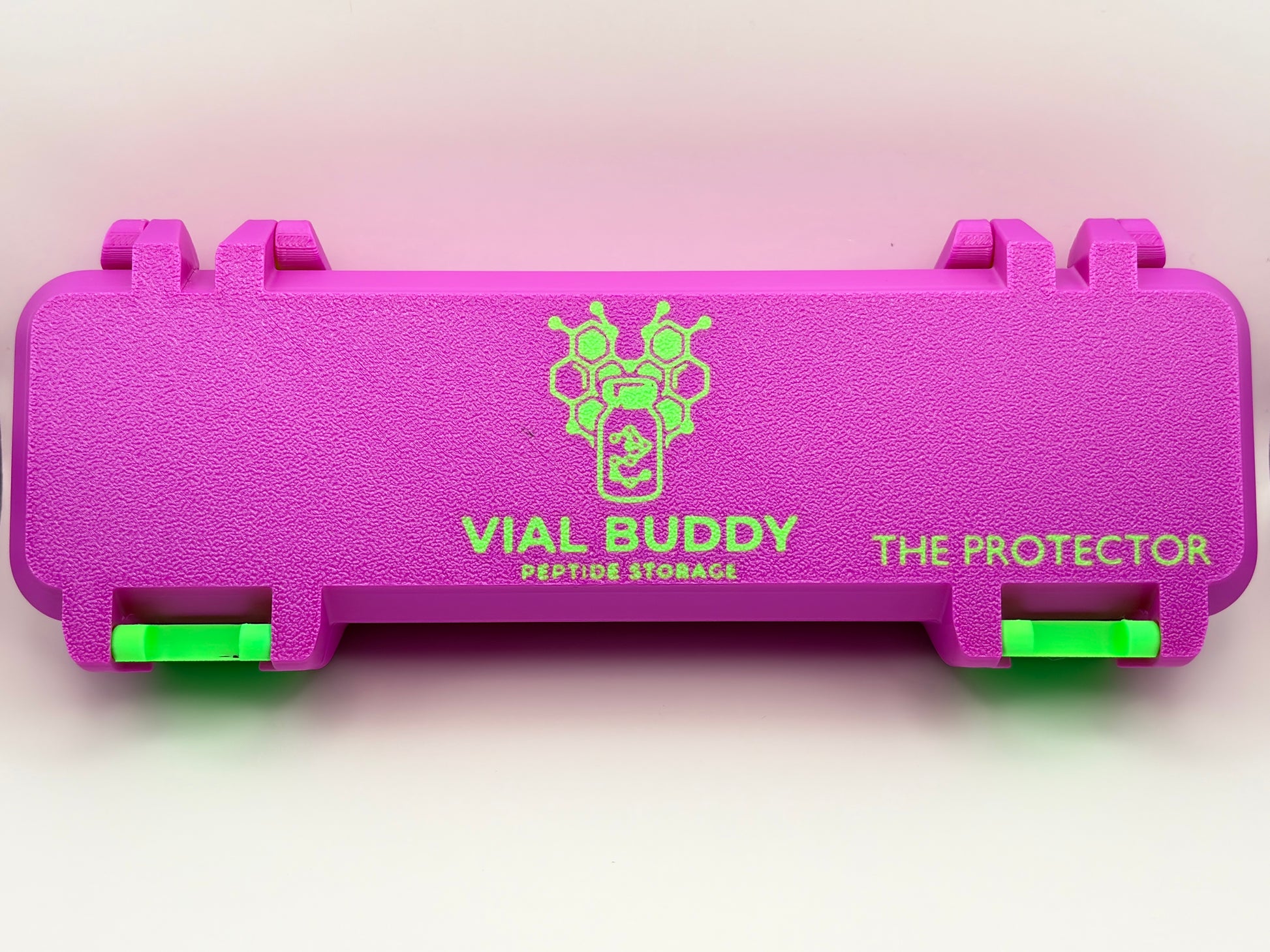purple and green 3d printed syringe carrying holder storage case for insulin and peptide pens and your syringes