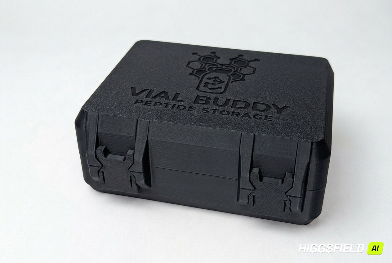 Onyx black 3D printed combo storage box for TRT and peptide vials — The Warrior by Vial Buddy