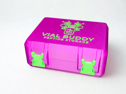 Purple and green 3D printed combo storage box for TRT and peptide vials — The Warrior by Vial Buddy