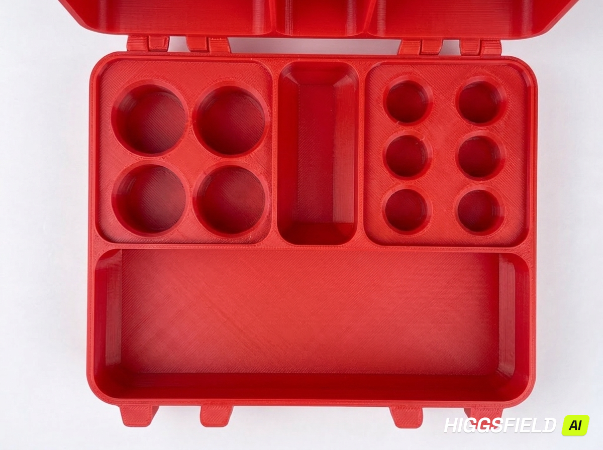 Red and blue 3D printed combo storage box for TRT and peptide vials — The Warrior by Vial Buddy