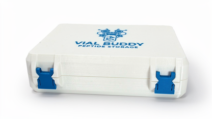 White and blue 3D printed large combo storage box for TRT and peptide vials — The Armoury by Vial Buddy
