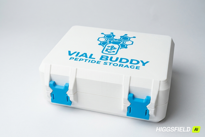 White and blue 3D printed combo storage box for TRT and peptide vials — The Warrior by Vial Buddy
